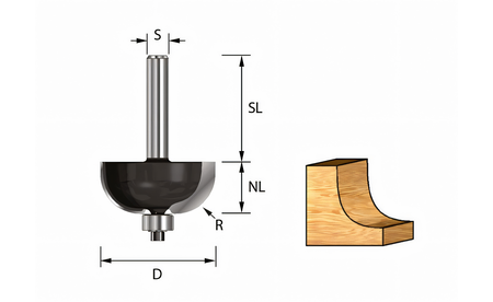 Hohlkehlfräser HM Z2 R: 3mm NL: 9,5mm S: 12mm - sautershop