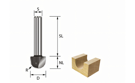 Hohlkehlfräser HM Z2 R: 5mm NL: 9,5mm S: 8mm - sautershop