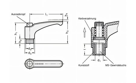 Verstellbarer Klemmhebel mit Gewindebuchse M12 - sautershop