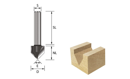 V-Nut- und Schriftenfräser HW (HM) 90° D6,35 E-12084 1