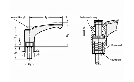 Verstellbarer Klemmhebel mit Gewinde M8 - 4 Stück - sautershop | © sauter GmbH