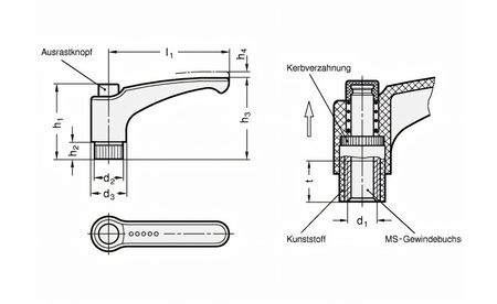 Verstellbarer Klemmhebel mit Gewindebuchse M8 - 4 Stück - sautershop | © sauter GmbH