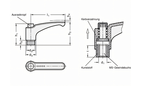 Verstellbarer Klemmhebel mit Gewindebuchse M6 - 4 Stück - sautershop | © sauter GmbH